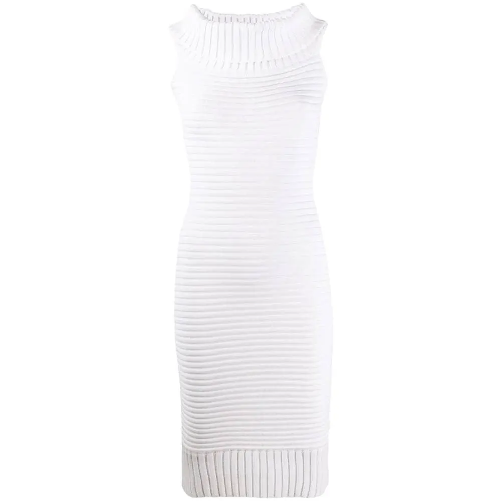 Chanel White Ribbed Dress - 2000s White Cotton Good - Front View