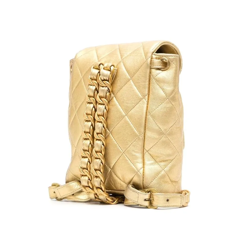 Chanel Gold Quilted Leather Backpack - '90s Gold Leather Good - Inside View