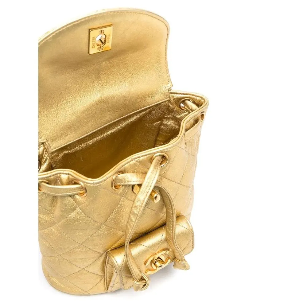 Chanel Gold Quilted Leather Backpack - '90s Gold Leather Good - Box View