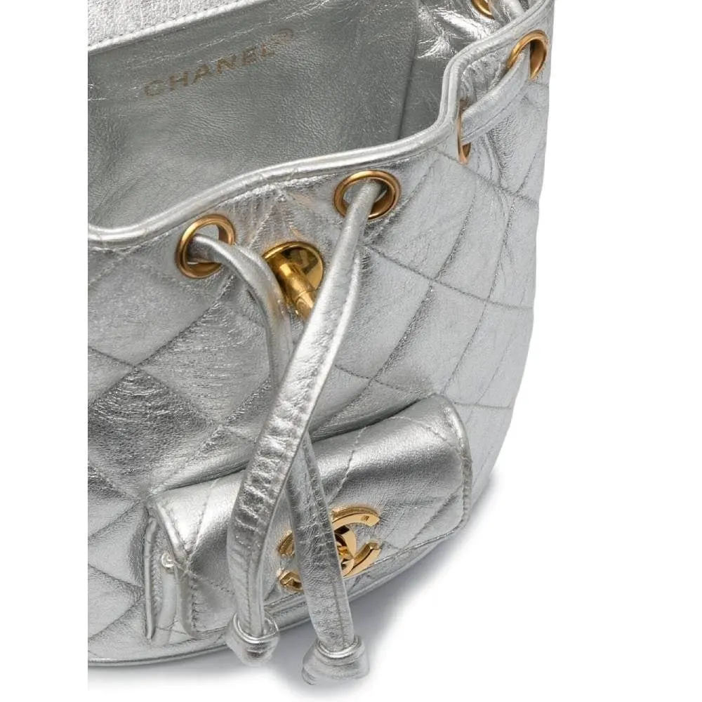 Chanel Silver Quilted Leather Backpack - '90s Silver Leather Good - Box View