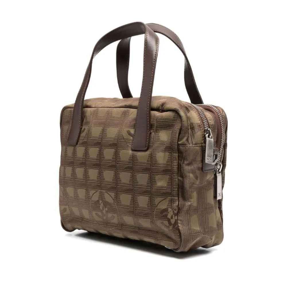 Chanel Travel Line Fabric Handbag - 2000s Brown Leather Good - Inside View