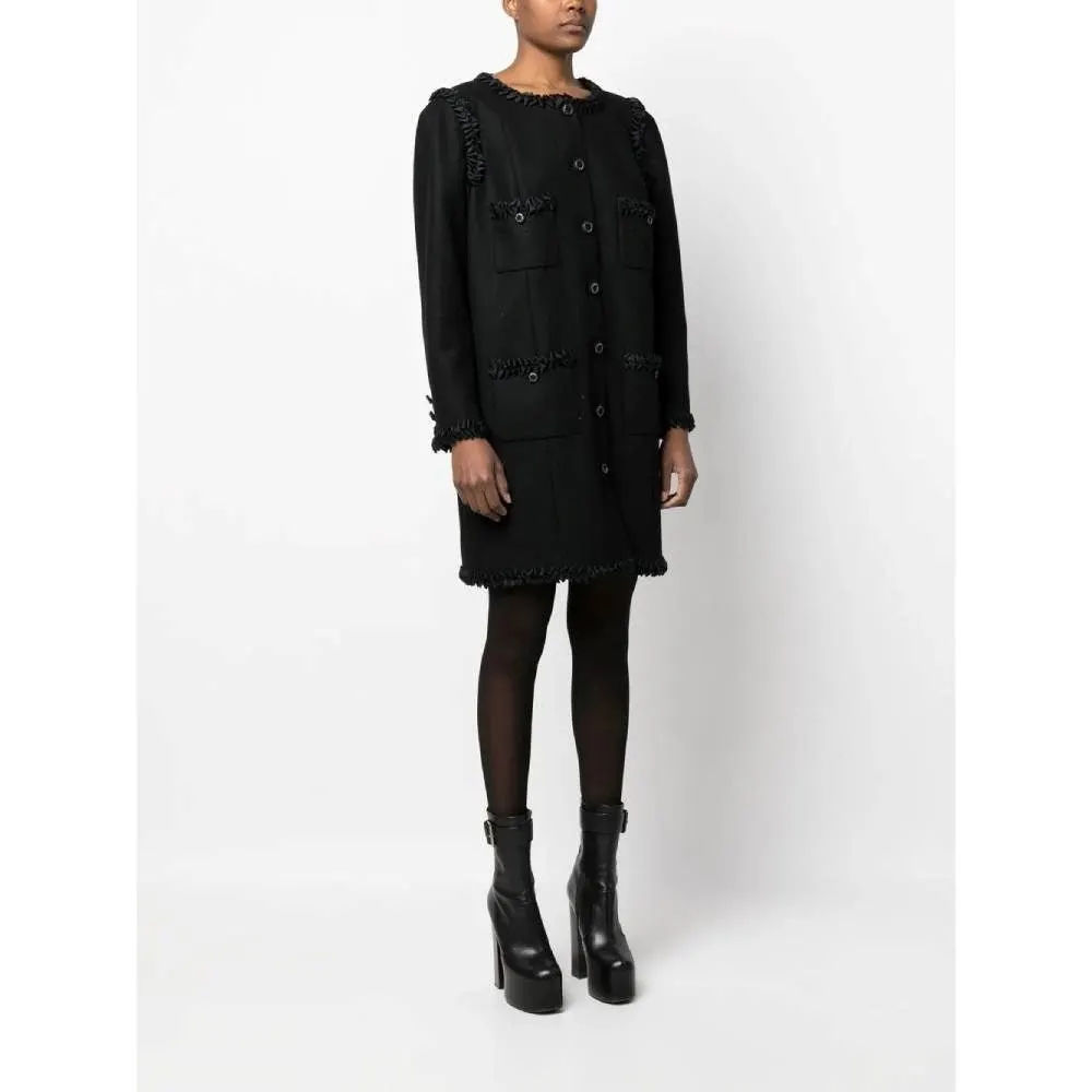 Chanel Black Wool Coat - 2000s Black Wool Good - Back View
