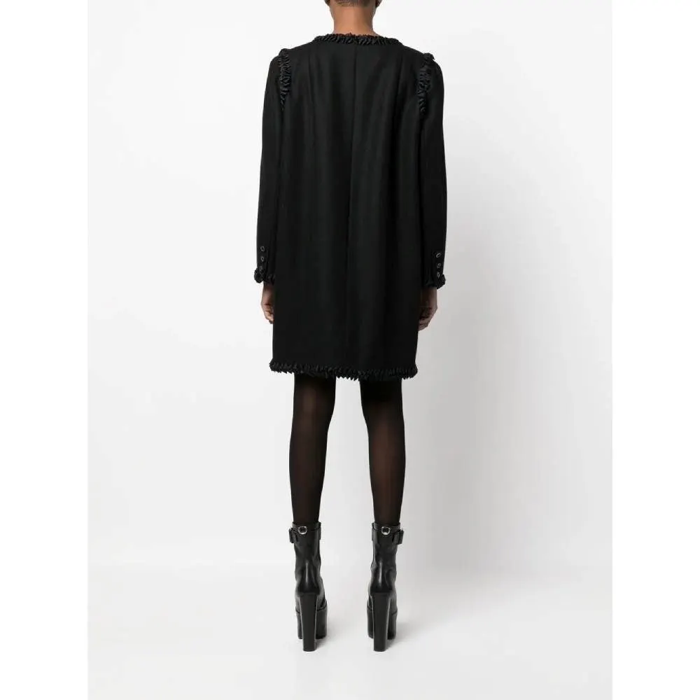 Chanel Black Wool Coat - 2000s Black Wool Good - Inside View