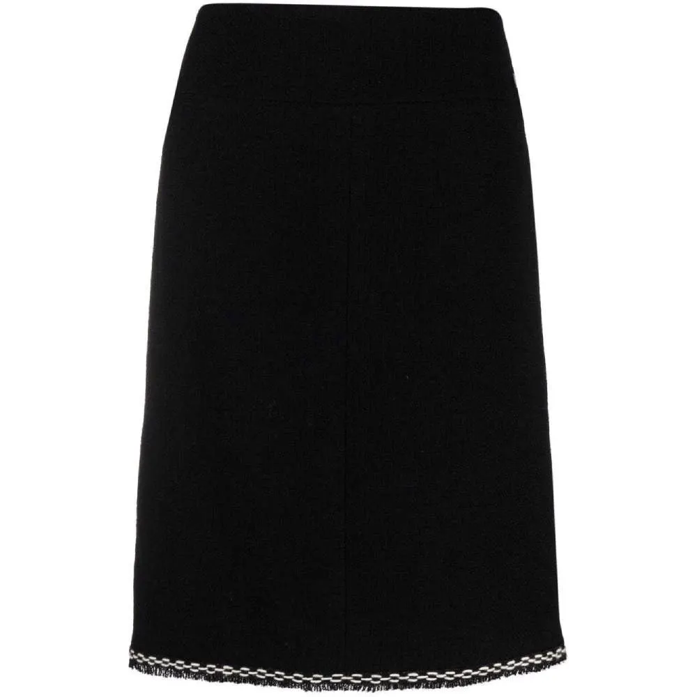 Chanel Black Wool Midi Skirt - 2000s Black Wool Good - Front View