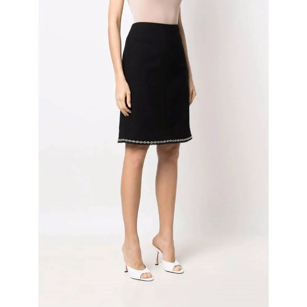 Chanel Black Wool Midi Skirt - 2000s Black Wool Good - Inside View