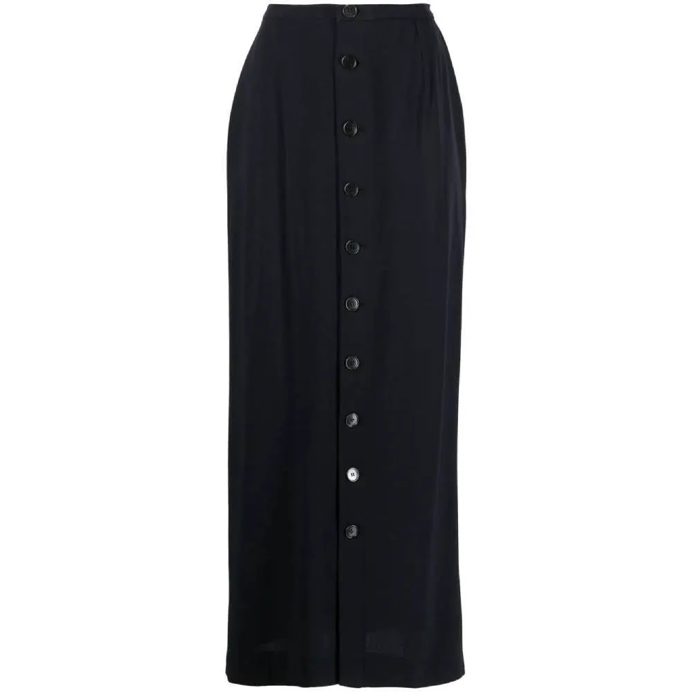 Chanel Dark Blue Long Skirt - '90s Blue Wool Good - Front View