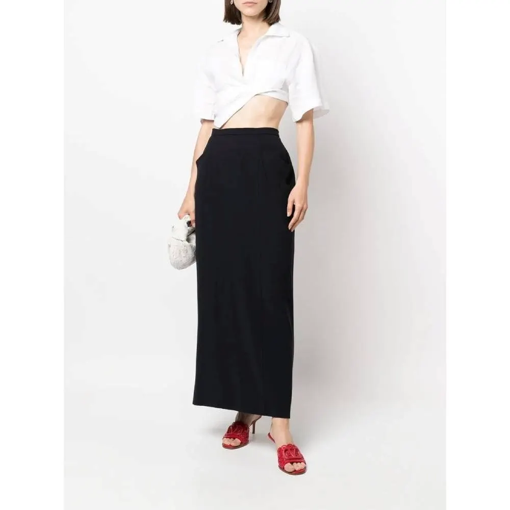 Chanel Dark Blue Long Skirt - '90s Blue Wool Good - Back View