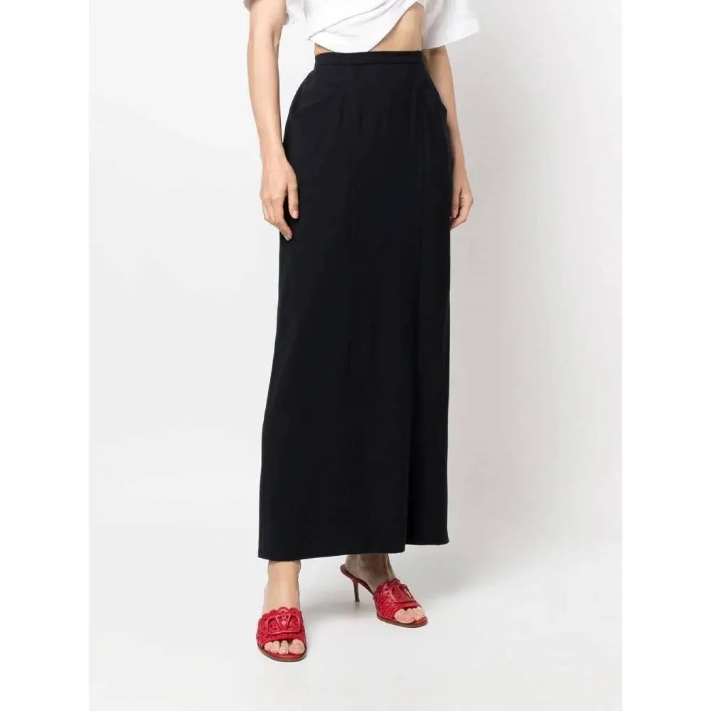 Chanel Dark Blue Long Skirt - '90s Blue Wool Good - Inside View