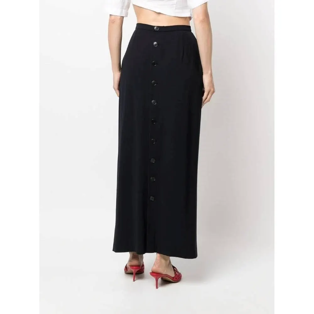 Chanel Dark Blue Long Skirt - '90s Blue Wool Good - Model View