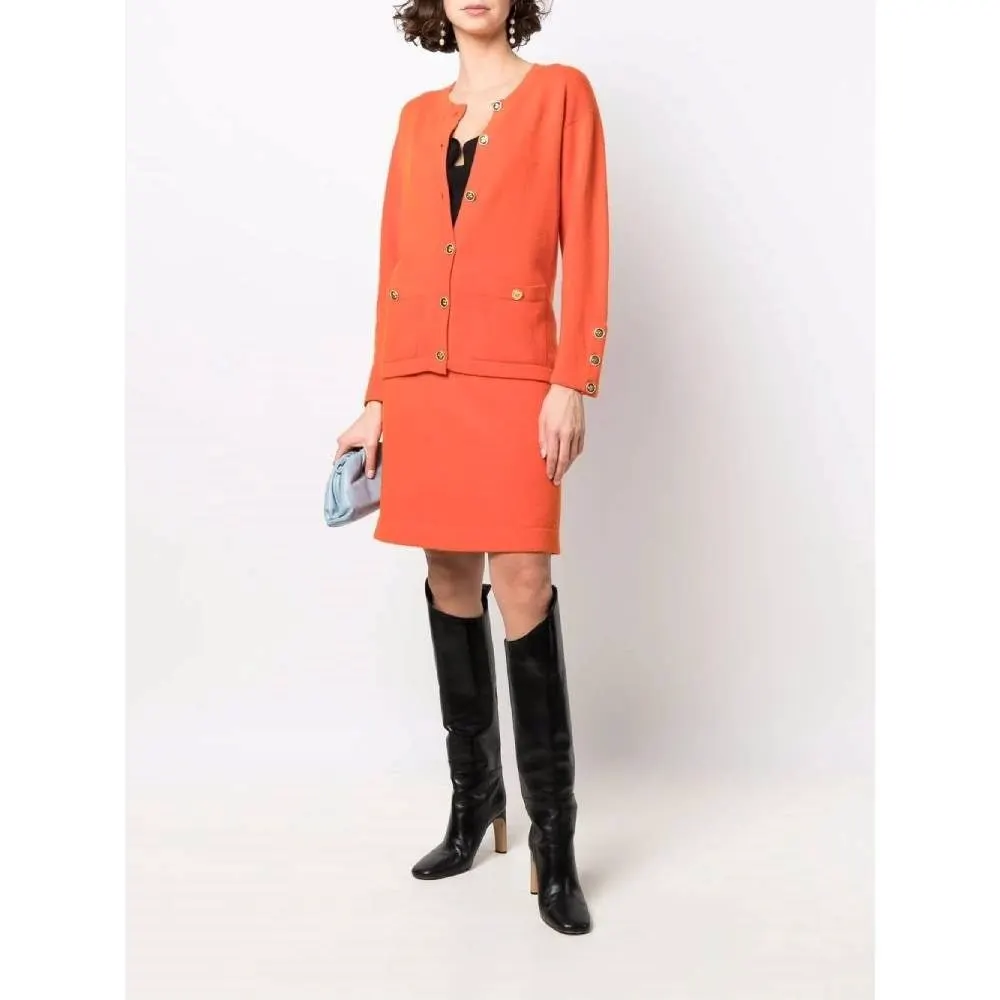 Chanel Orange Cashmere Miniskirt - '80s Orange Wool Good - Back View