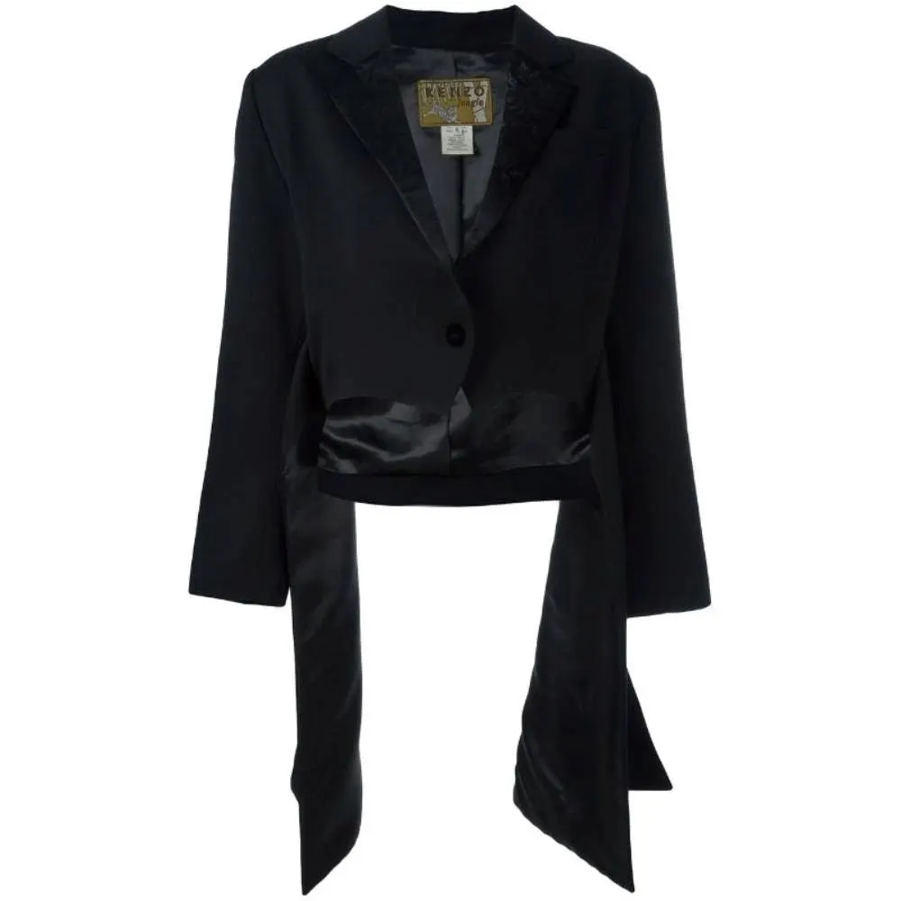 Kenzo Black Wool Short Blazer - '90s Black Wool Good - Front View