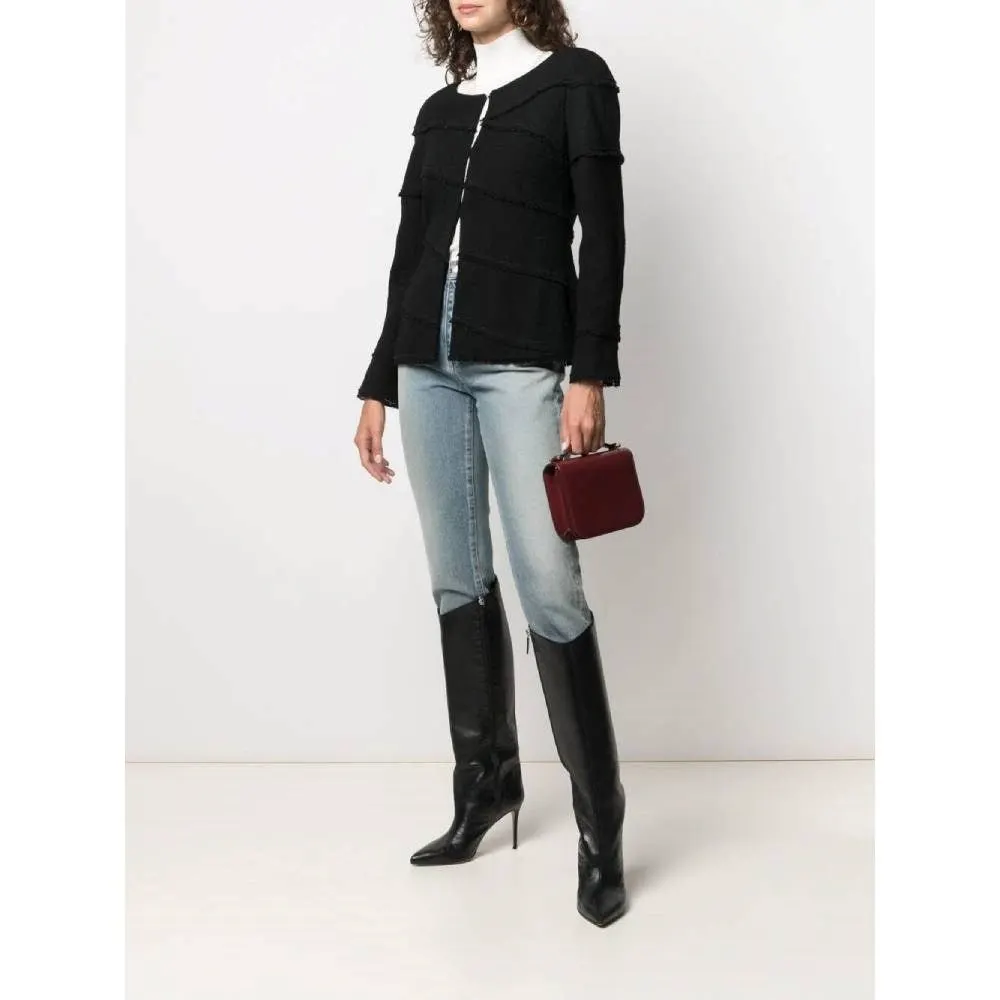 Chanel Black Wool Cardigan Jacket - 2000s Black Wool Good - Back View