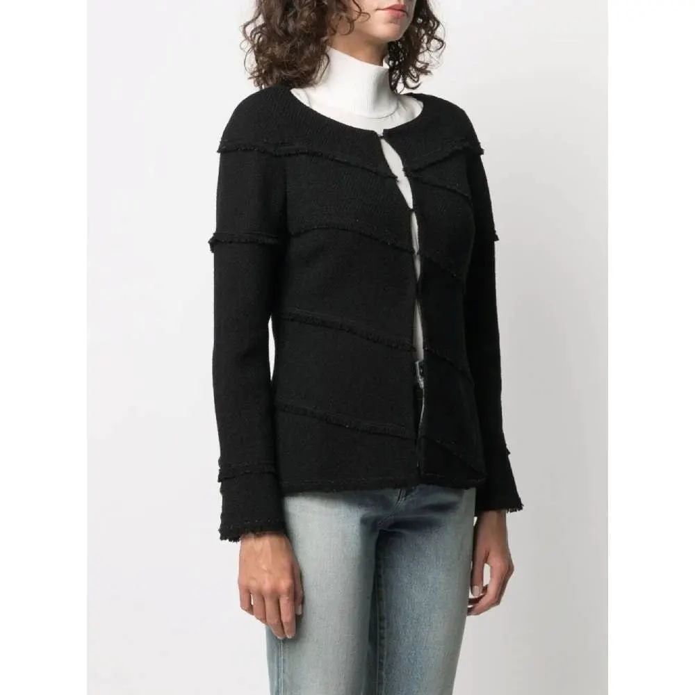 Chanel Black Wool Cardigan Jacket - 2000s Black Wool Good - Inside View