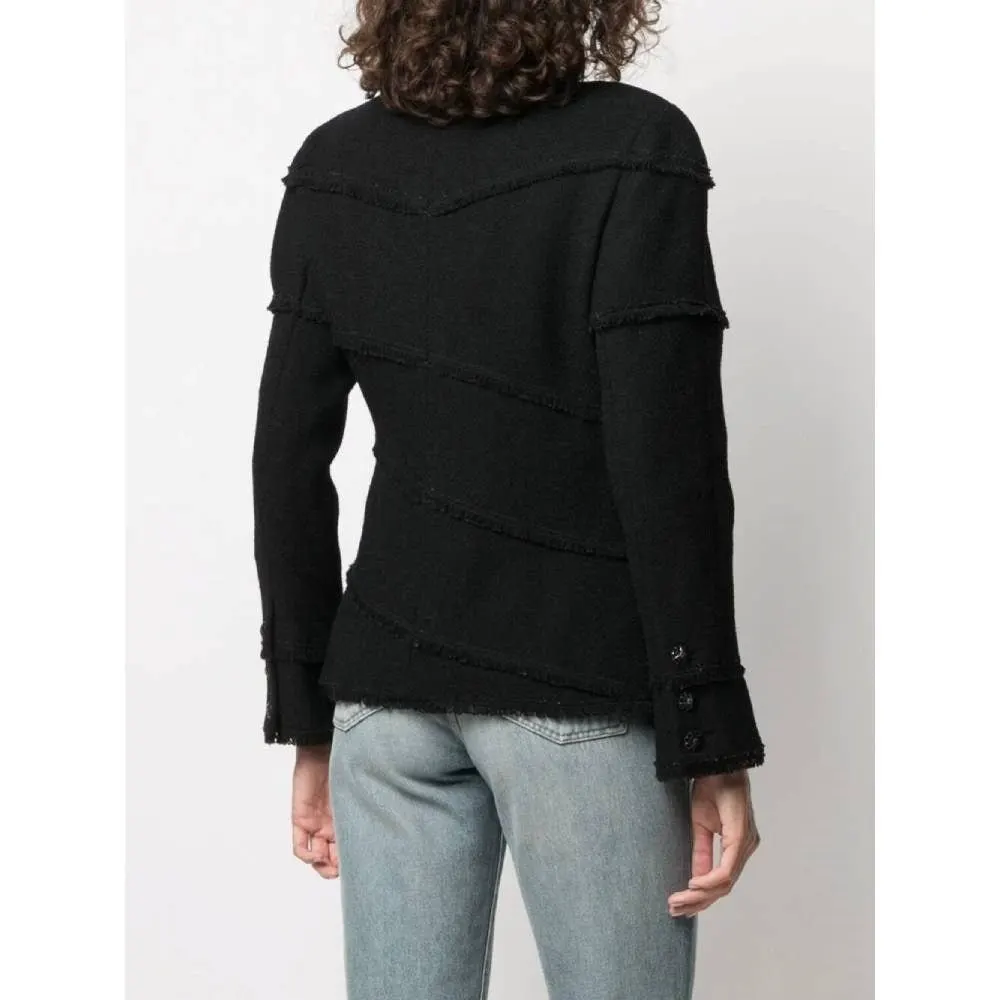 Chanel Black Wool Cardigan Jacket - 2000s Black Wool Good - Model View
