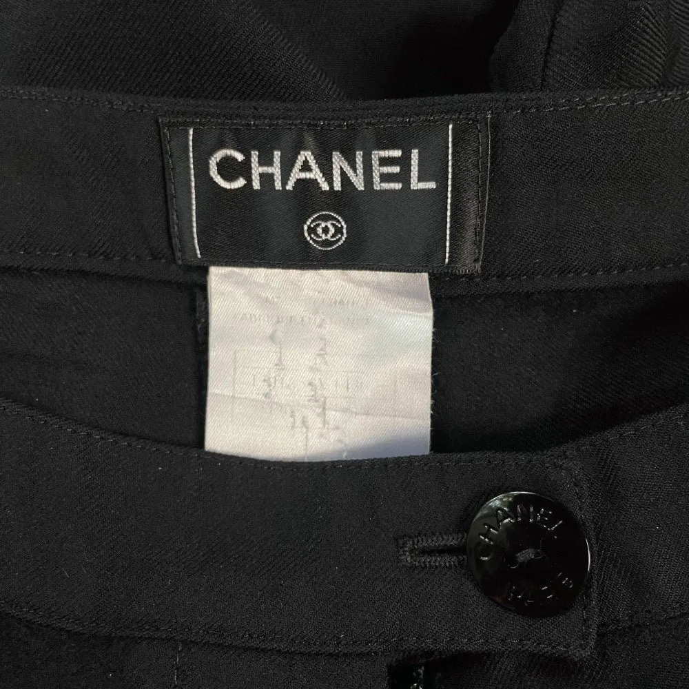 Chanel Black Wool Straight Trousers - 2000s Black Wool Good - Inside View