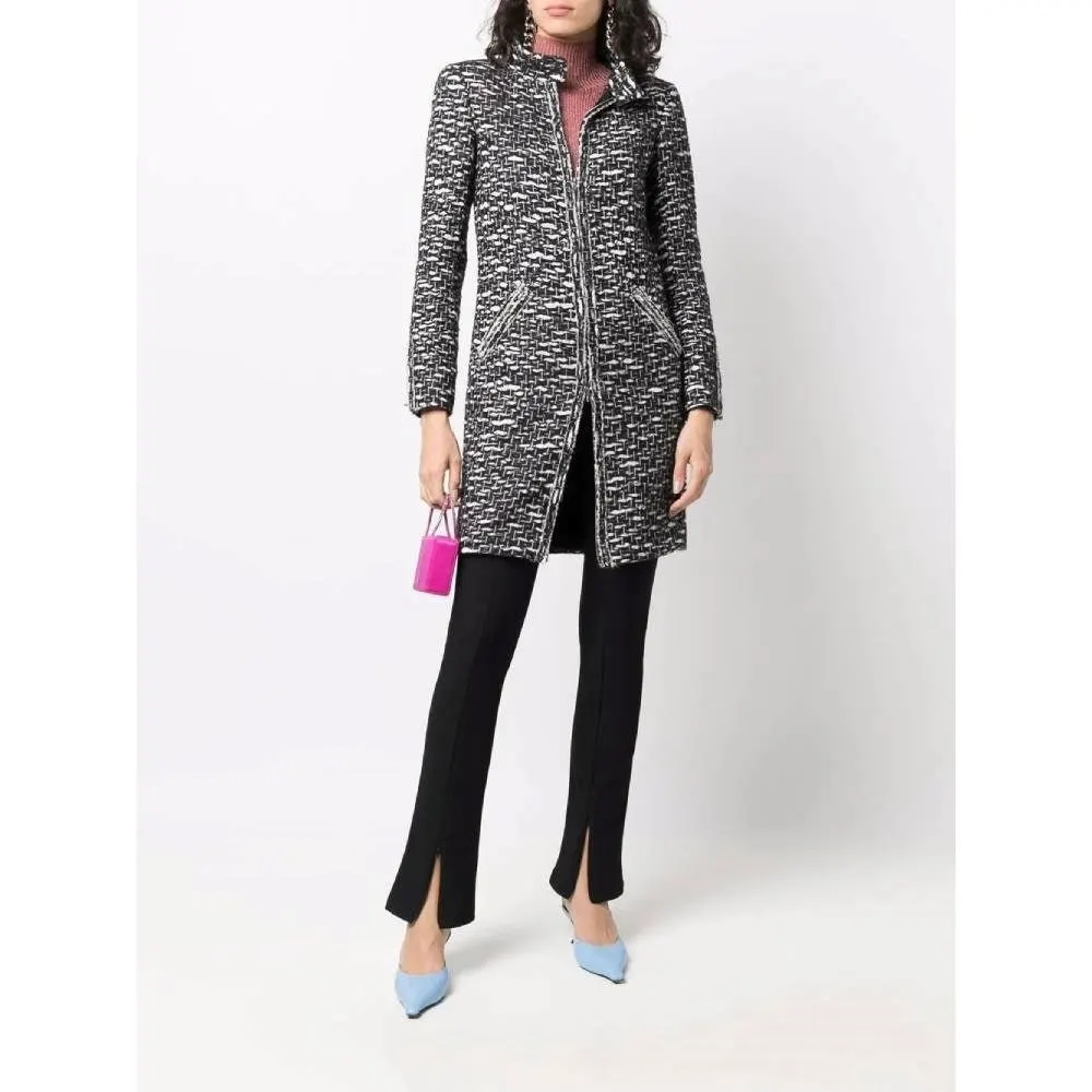 Chanel Black and White Wool Coat - 2010s Black Wool Good - Back View