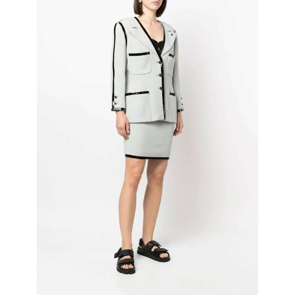 Chanel Sugar Paper Colored Wool Skirt Suit - '90s Red Wool Good - Inside View