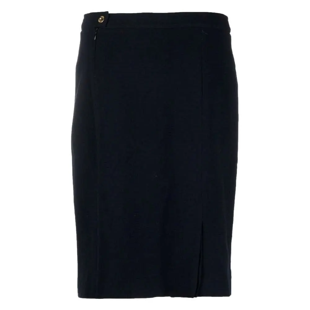 Chanel Dark Blue Wool Midi Skirt - '90s Blue Wool Good - Back View
