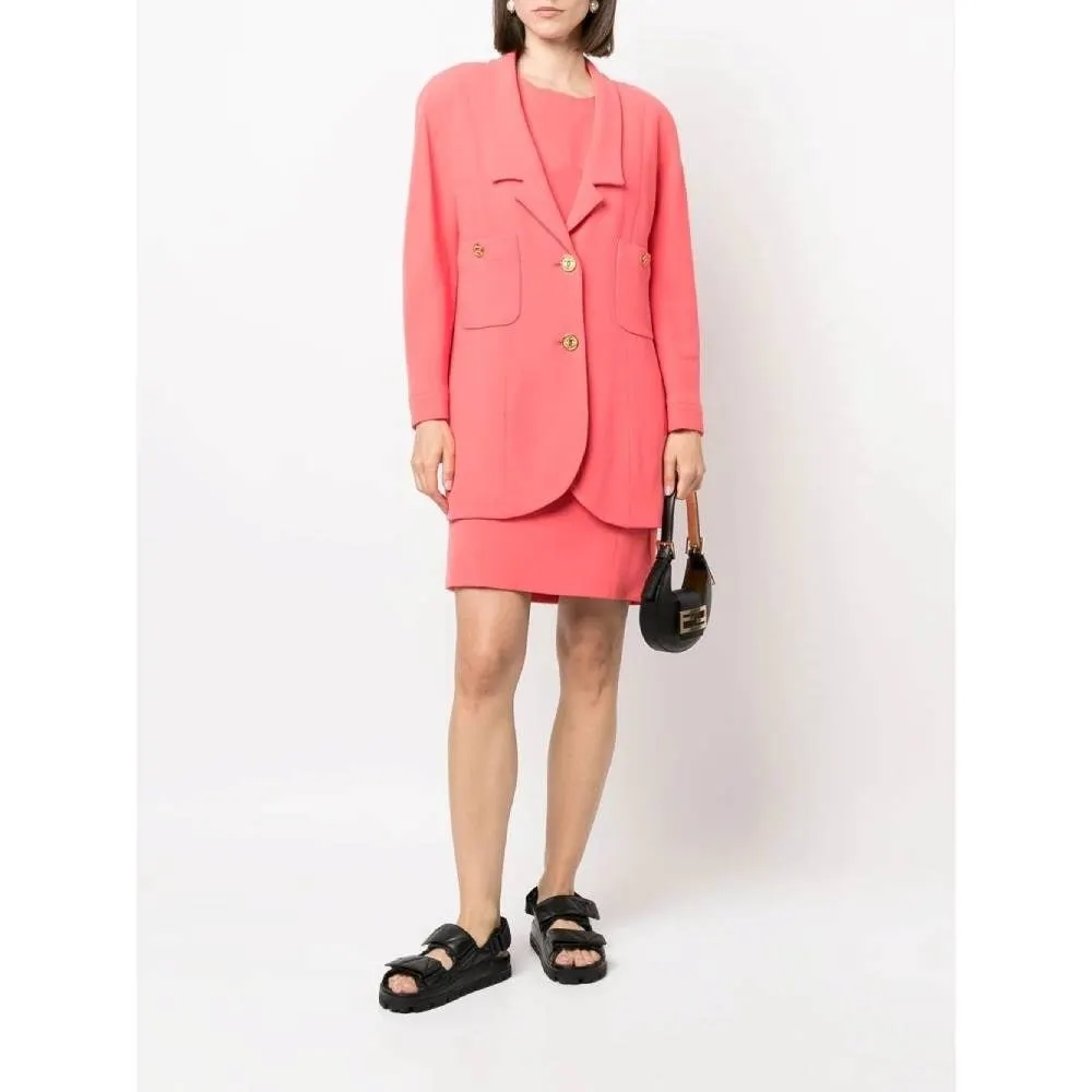Chanel Salmon Pink Wool Dress Suit - '80s Pink Wool Good - Back View