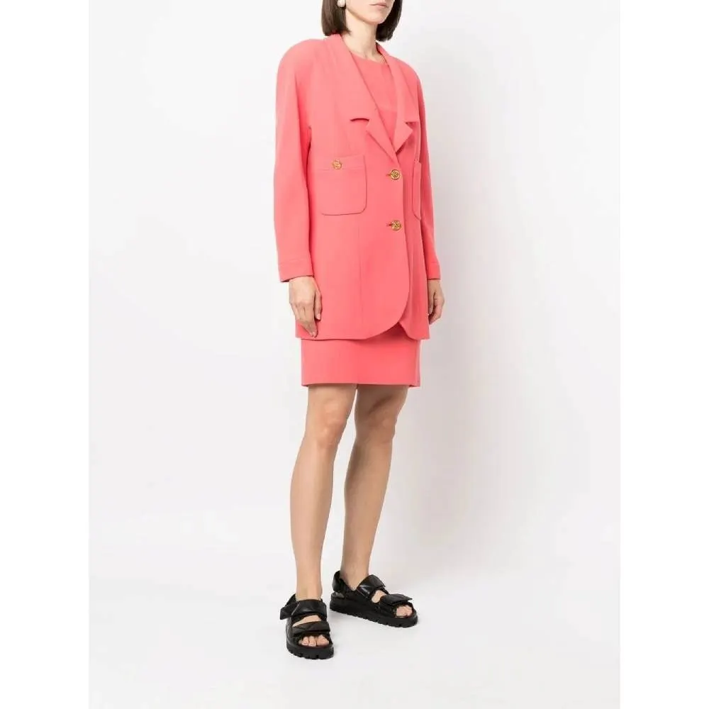 Chanel Salmon Pink Wool Dress Suit - '80s Pink Wool Good - Inside View