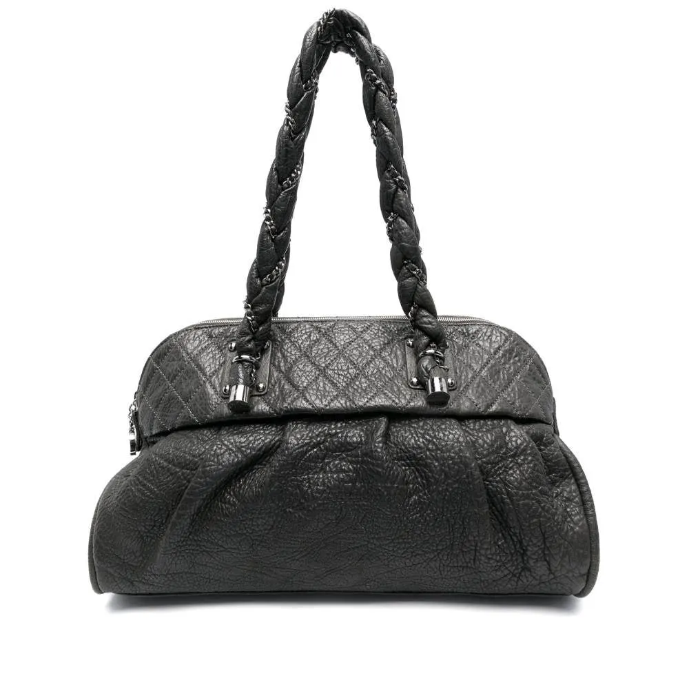 Chanel Dark Grey Leather Shoulder Bag - 2000s Grey Leather Good - Front View