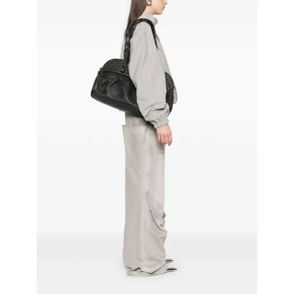 Chanel Dark Grey Leather Shoulder Bag - 2000s Grey Leather Good - Back View