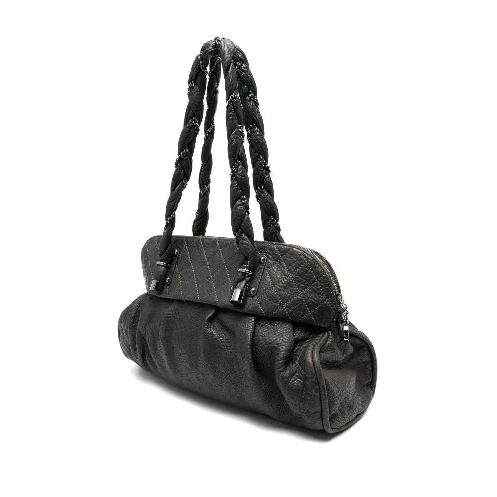 Chanel Dark Grey Leather Shoulder Bag - 2000s Grey Leather Good - Inside View