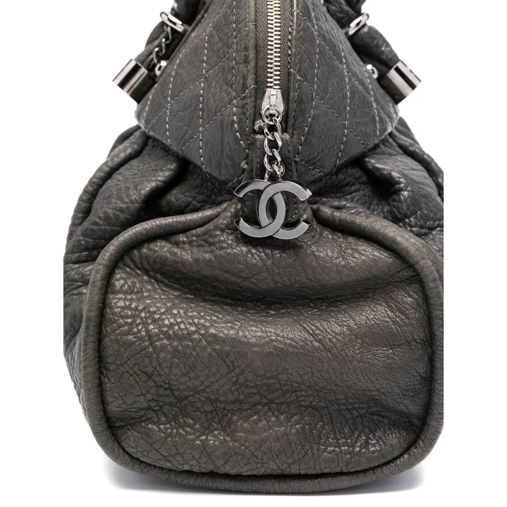 Chanel Dark Grey Leather Shoulder Bag - 2000s Grey Leather Good - Model View