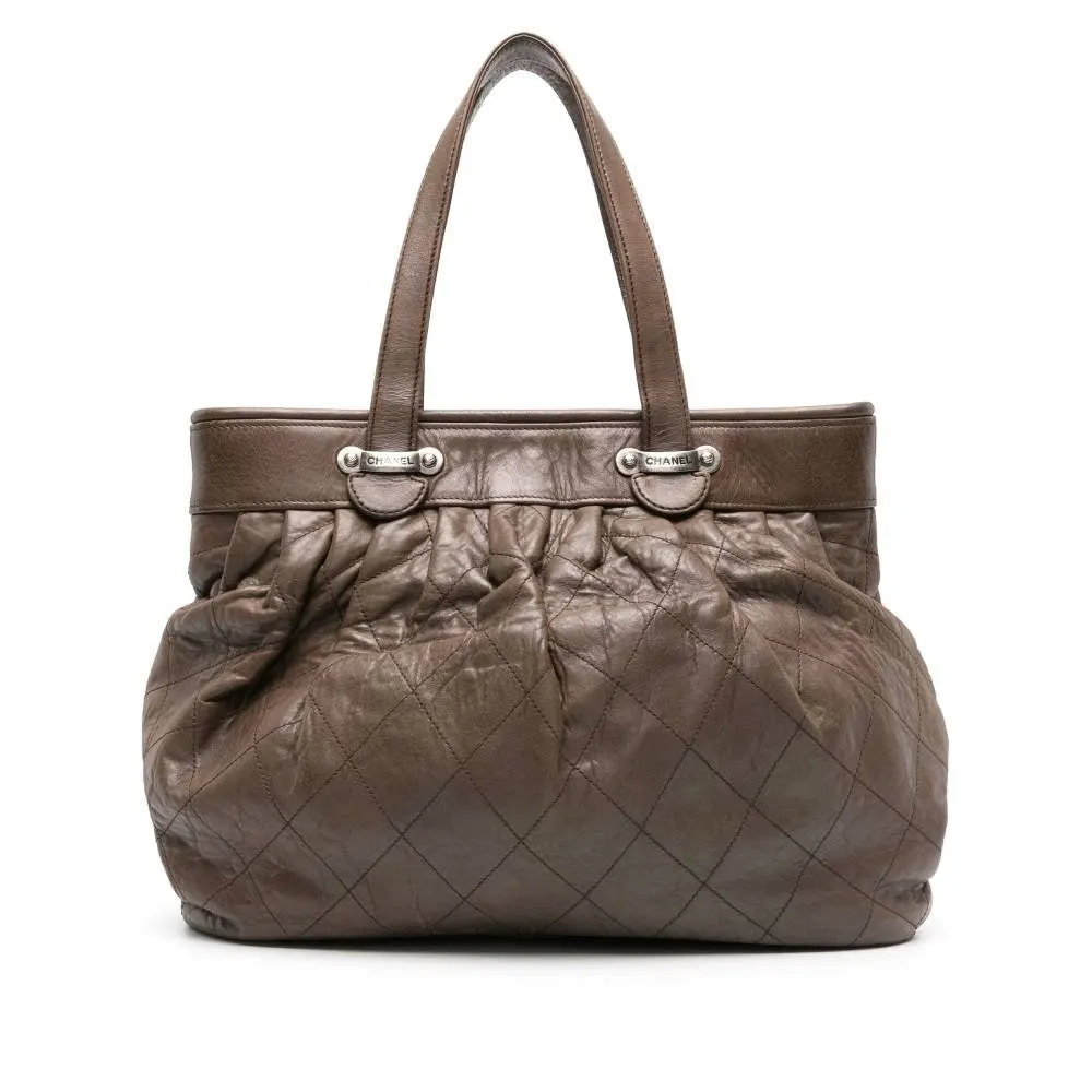 Chanel Brown Leather Quilted Bag - 2000s Brown Leather Good - Front View