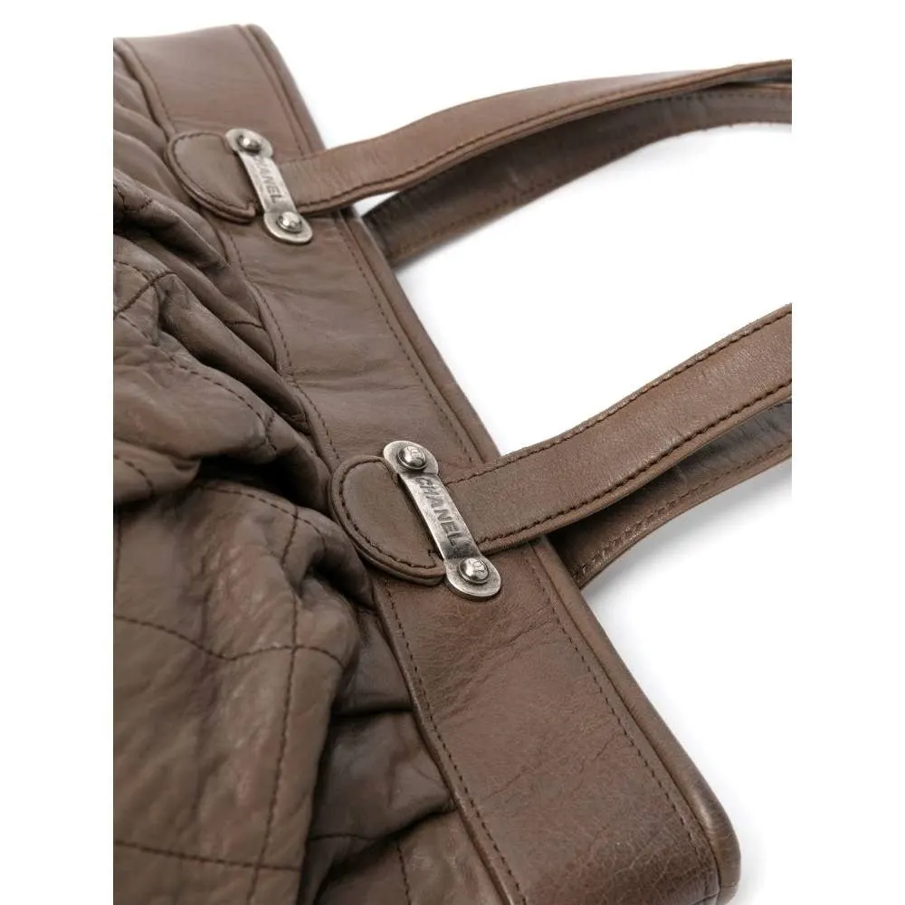 Chanel Brown Leather Quilted Bag - 2000s Brown Leather Good - Model View