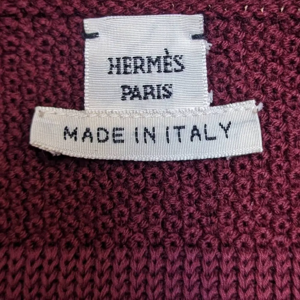 Hermès Burgundy Wool Knitted Sweater - 2000s Burgundy Wool Good - Model View