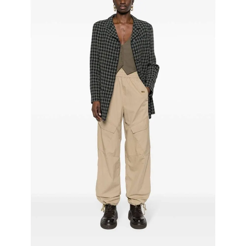 Chanel Blue and Beige Checked Wool Jacket - 2000s Beige Wool Good - Back View