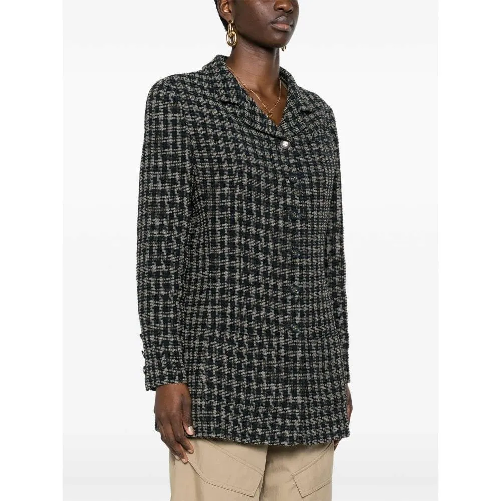 Chanel Blue and Beige Checked Wool Jacket - 2000s Beige Wool Good - Inside View