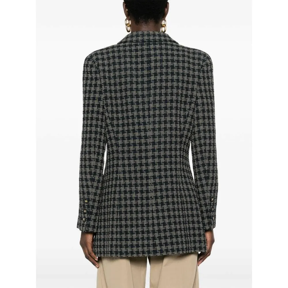 Chanel Blue and Beige Checked Wool Jacket - 2000s Beige Wool Good - Model View