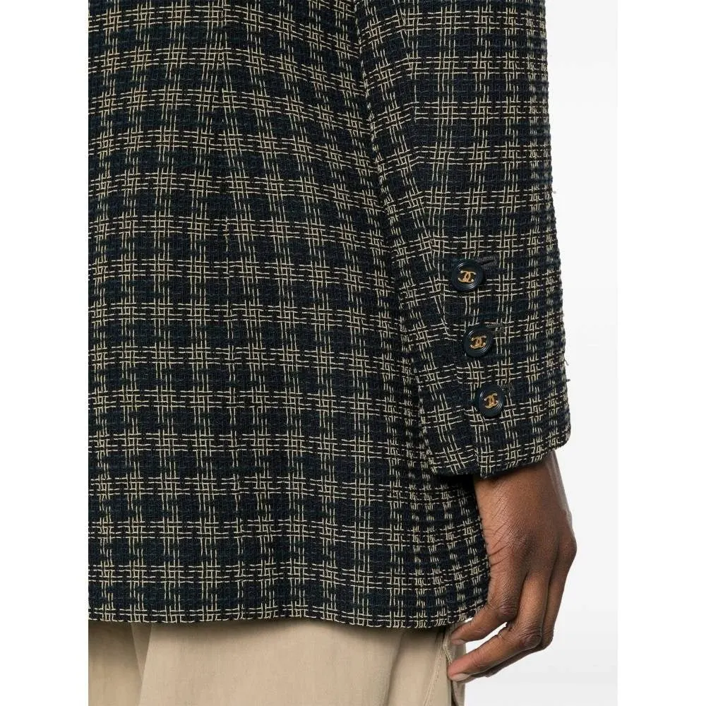 Chanel Blue and Beige Checked Wool Jacket - 2000s Beige Wool Good - Box View