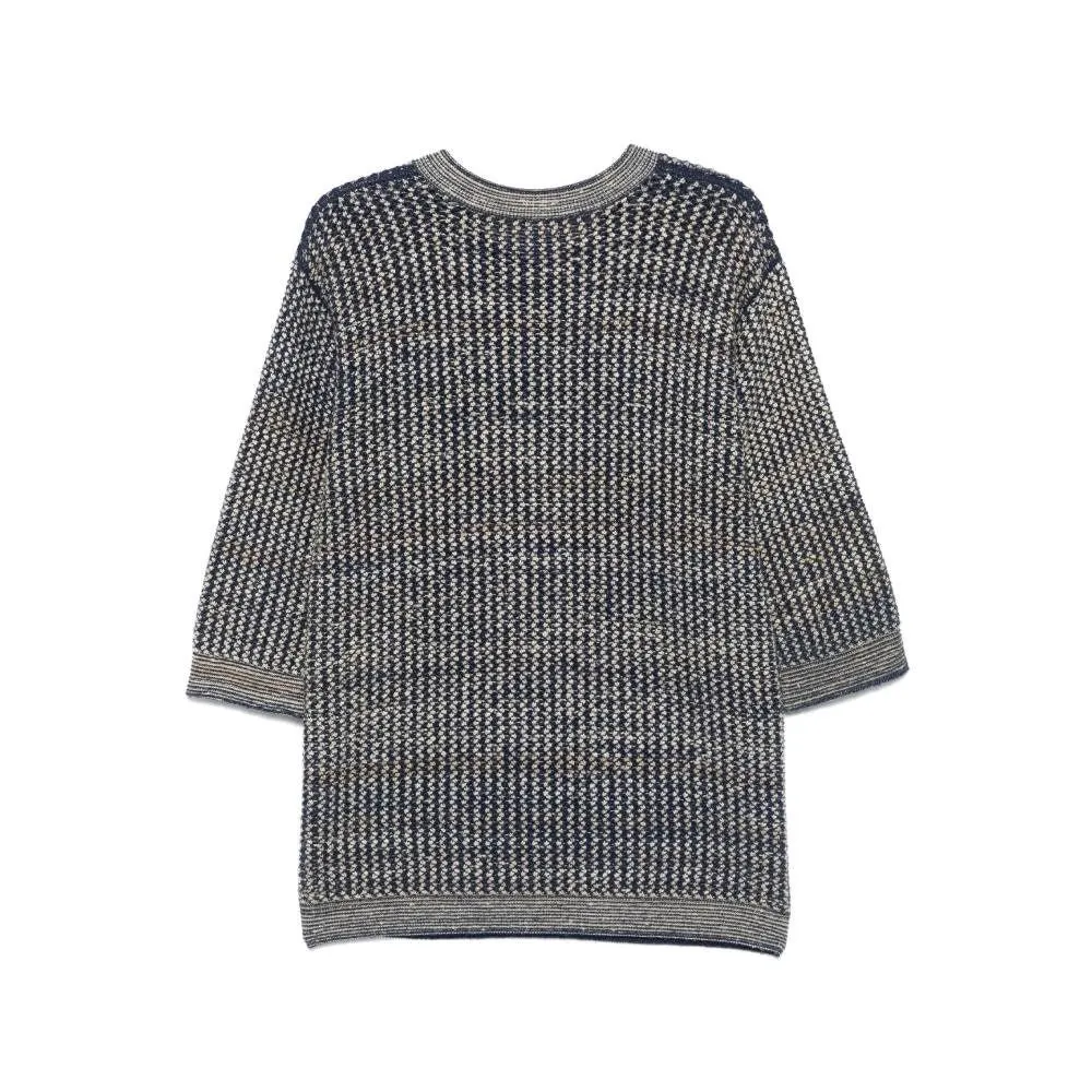Chanel Blue and Beige Knitted Sweater - 2000s Beige Silk Good - Back View
