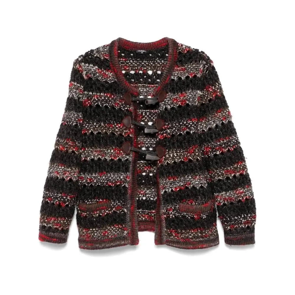 Chanel Multicolor Knitted Cardigan - 2010s Red Wool Good - Front View