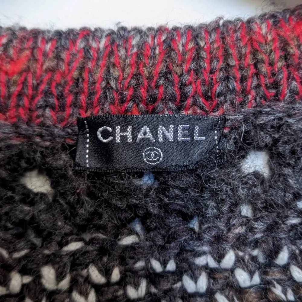 Chanel Multicolor Knitted Cardigan - 2010s Red Wool Good - Model View