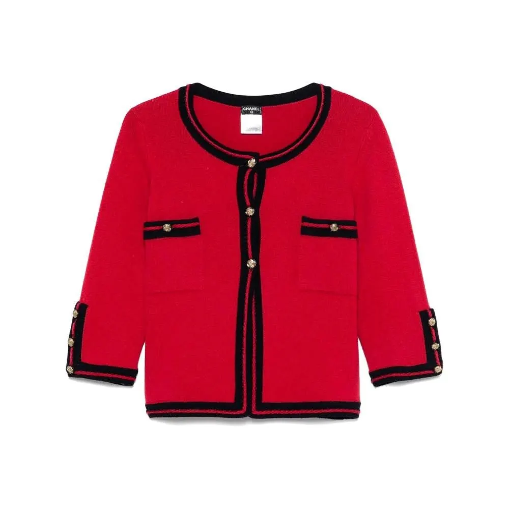 Chanel Red Cashmere Cardigan - 2010s Red Wool Good - Front View