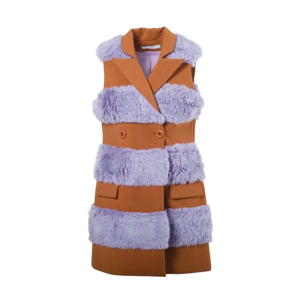 Unsigned Vivetta Faux Fur Panelled Vest - '10s Camel Wool Good - Front View