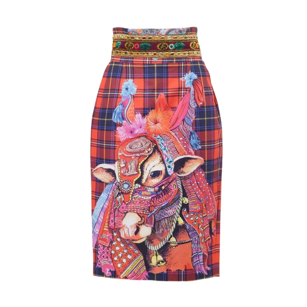 Unsigned Stella Jean Printed Pencil Skirt - '10s MultiColor Cotton Good - Front View