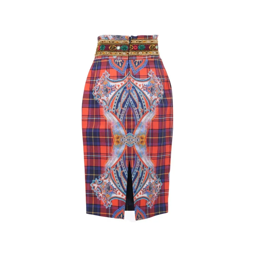 Unsigned Stella Jean Printed Pencil Skirt - '10s MultiColor Cotton Good - Inside View