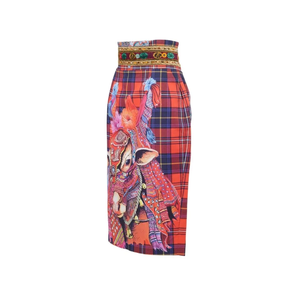 Unsigned Stella Jean Printed Pencil Skirt - '10s MultiColor Cotton Good - Model View
