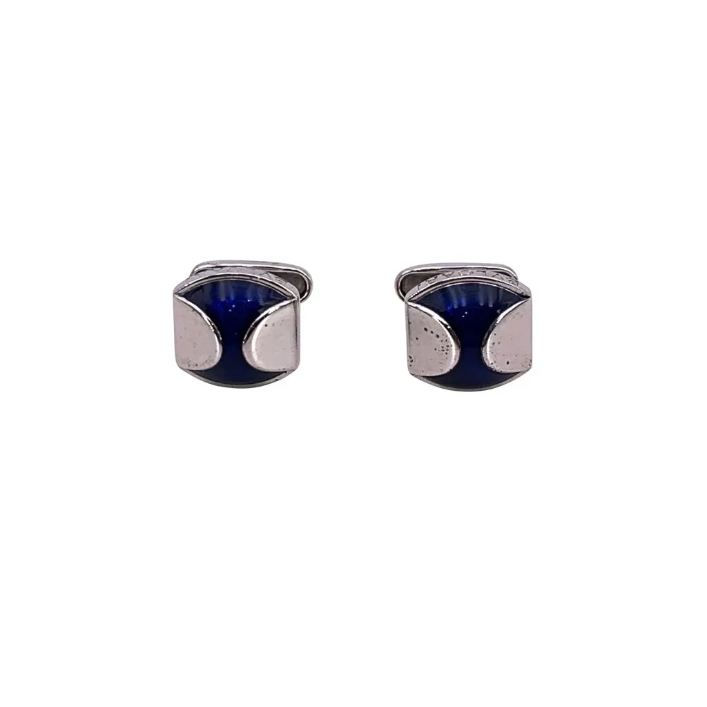 Bvlgari Cufflinks Silver Leather Good - Front View
