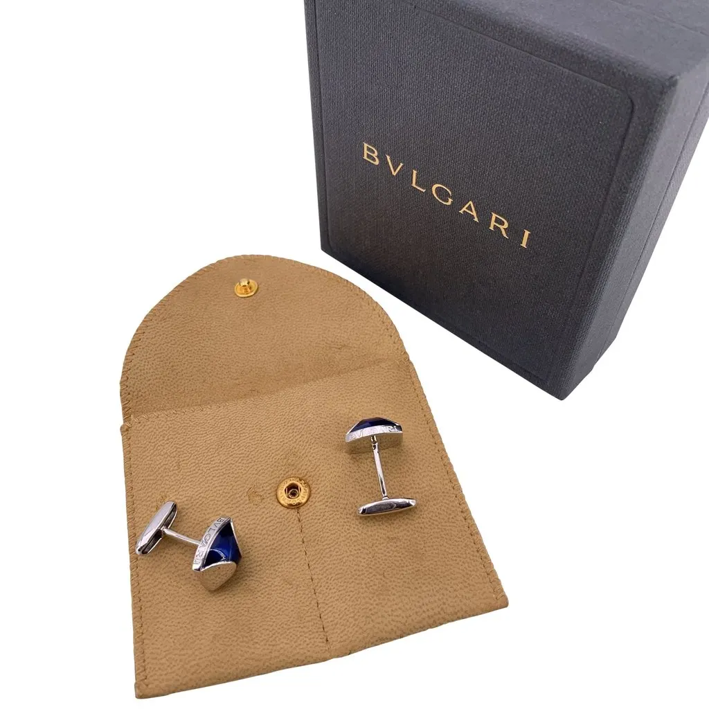 Bvlgari Cufflinks Silver Leather Good - Back View