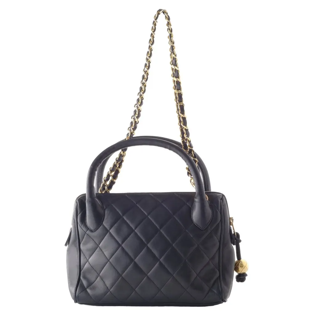 Chanel black lambskin top handle bag - '90s Black Leather Good - Inside View