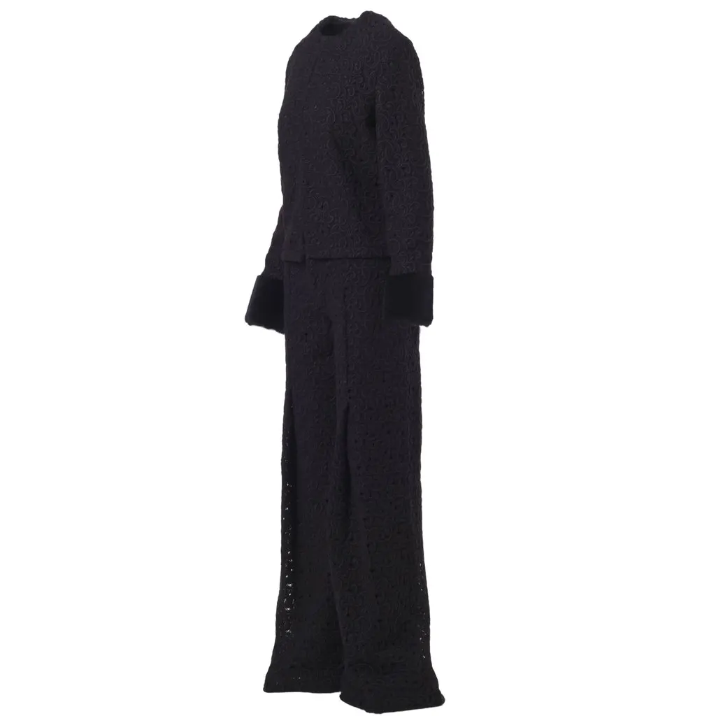 Unsigned Starlit Wool Lace Set - '20s Black Wool Good - Back View