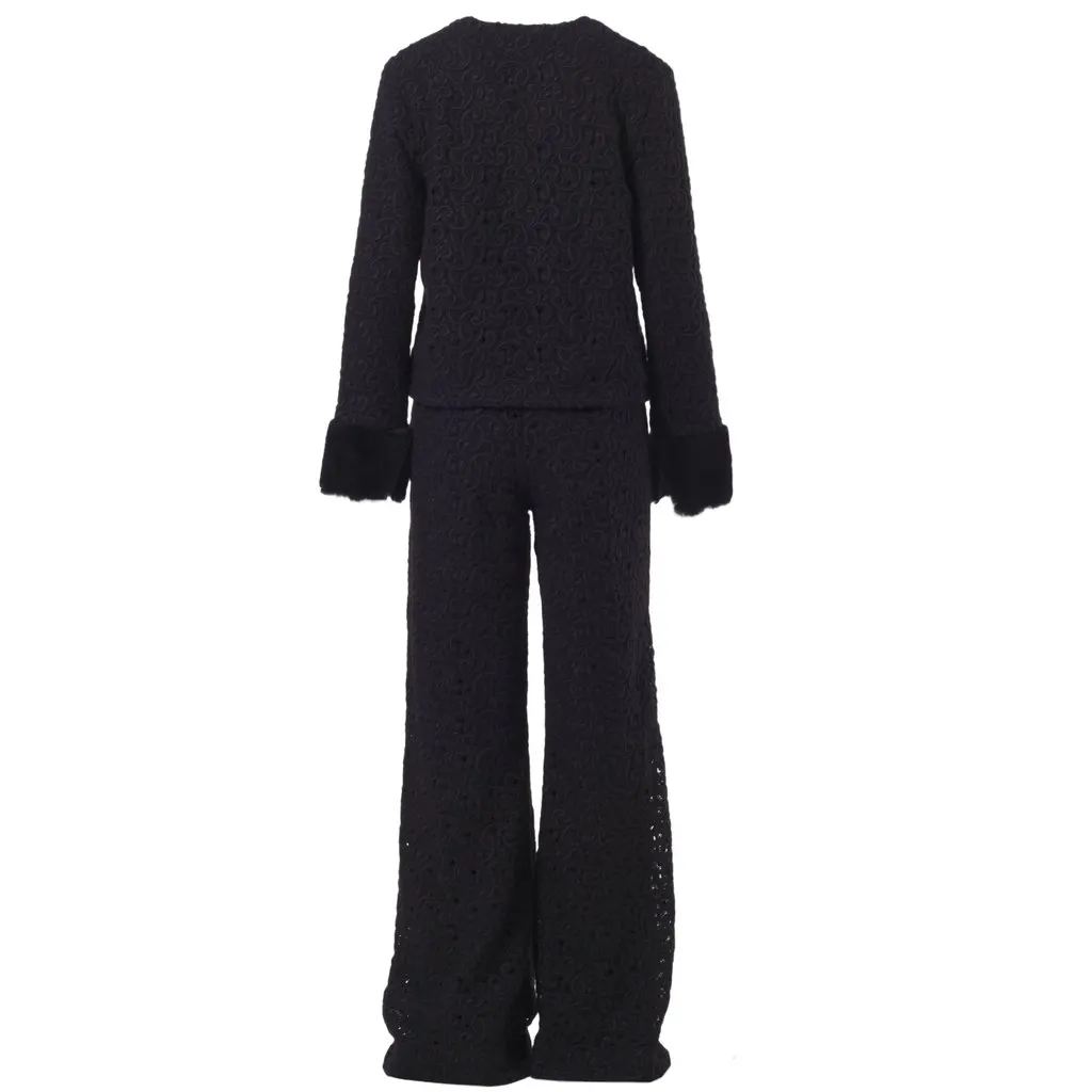 Unsigned Starlit Wool Lace Set - '20s Black Wool Good - Inside View