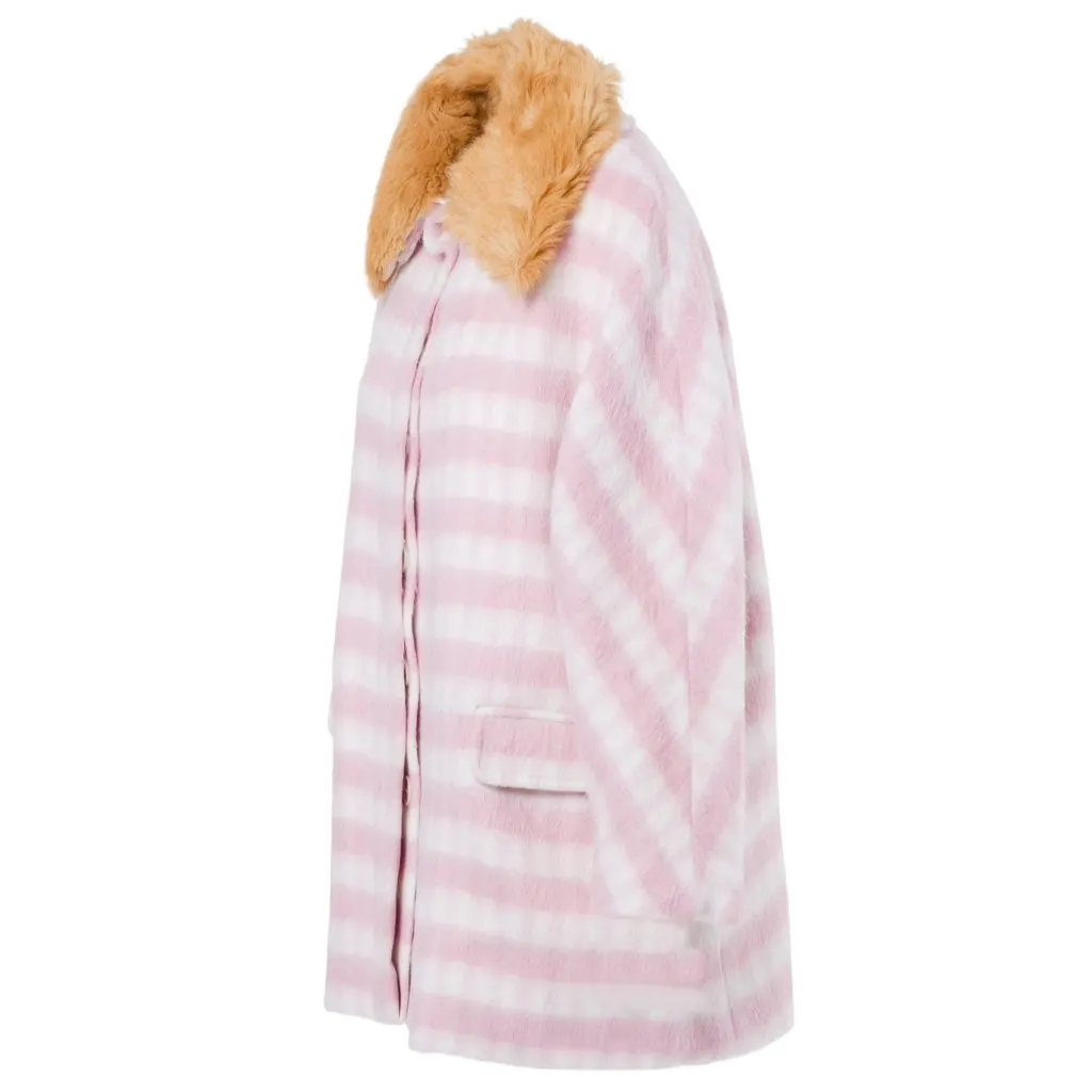 Unsigned Vivetta Striped Coat with Faux Fur Collar - '00s White Good - Back View