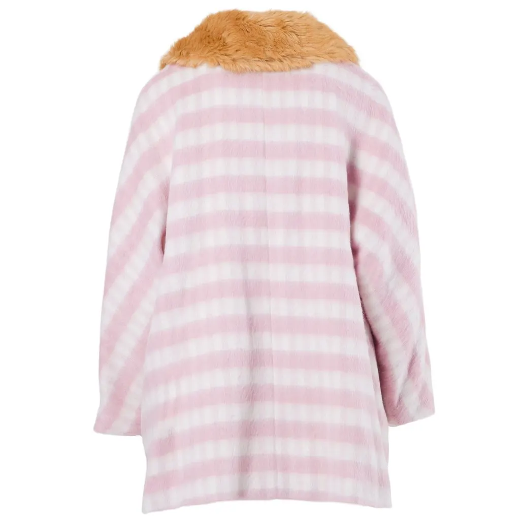 Unsigned Vivetta Striped Coat with Faux Fur Collar - '00s White Good - Inside View